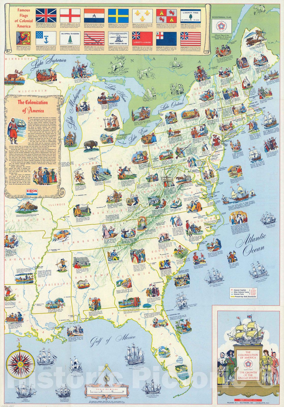 Historic Map Pocket Map, Colonization of America 1972 Vintage Wall Historic Pictoric