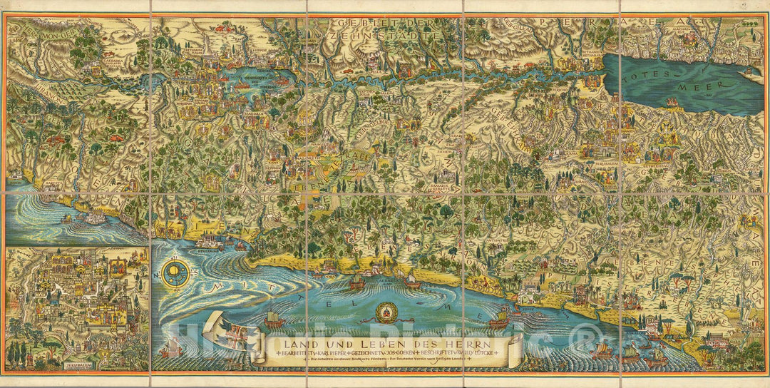 Historic Map : Palestine, Holy Land Land und Leben Des Herrn 1950 , Vintage Wall Art