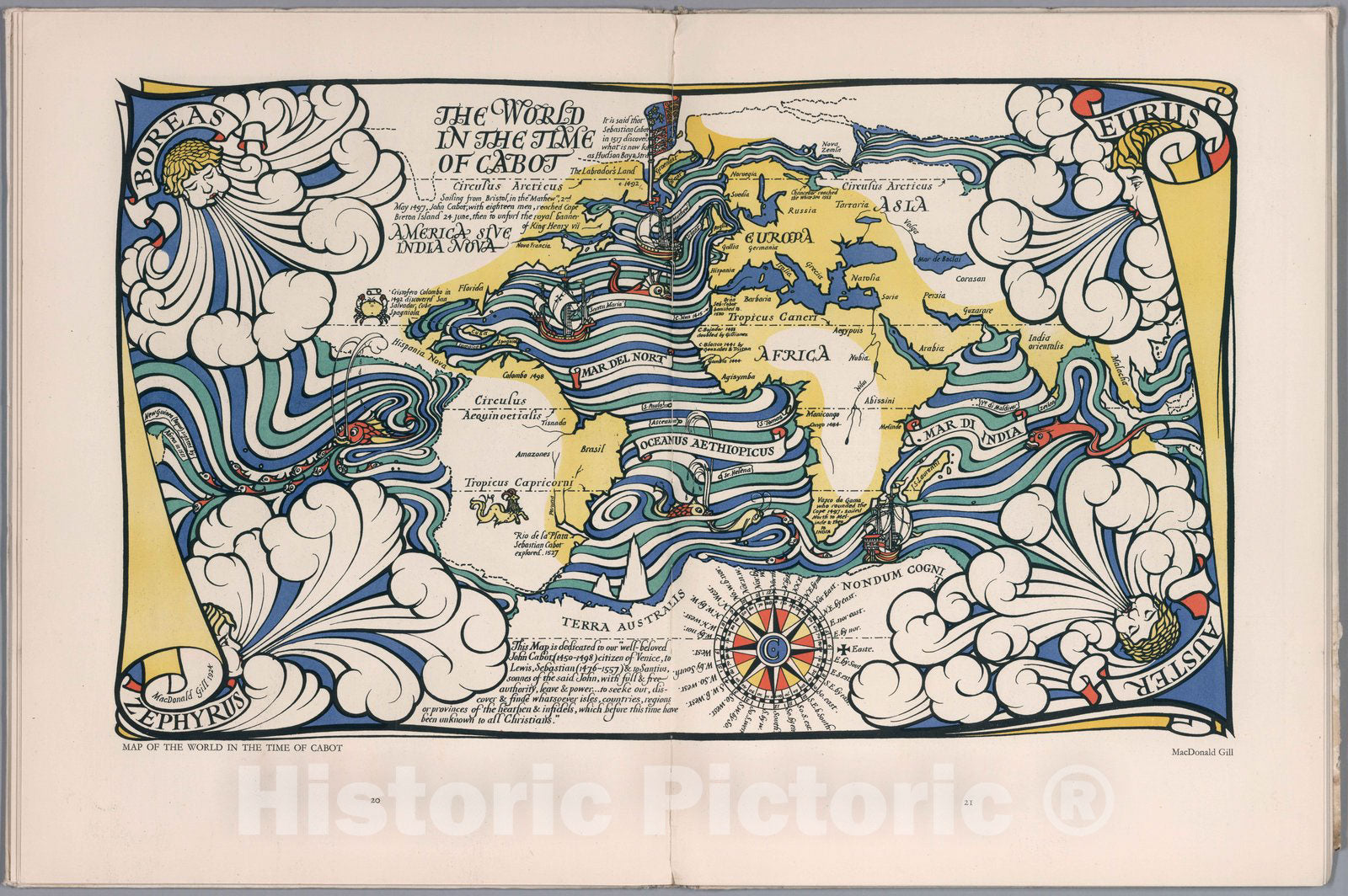 Historic Map : Guide Book, The World in the Time of Cabot (1517). 1924 - Vintage Wall Art