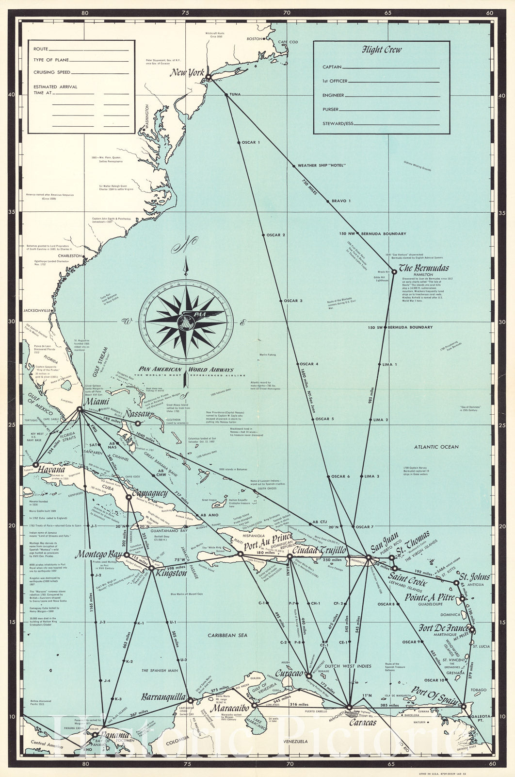 Historic Map : Pan American World Airways. 1955 - Vintage Wall Art