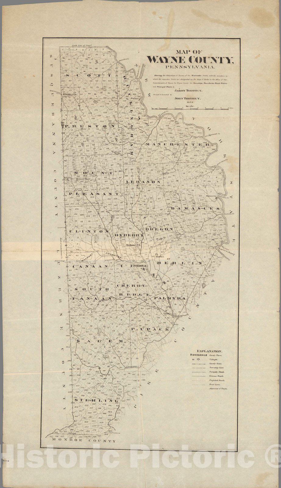 Historic Map : Map of Wayne County, Pennsylvania, 1872 - Vintage Wall Art