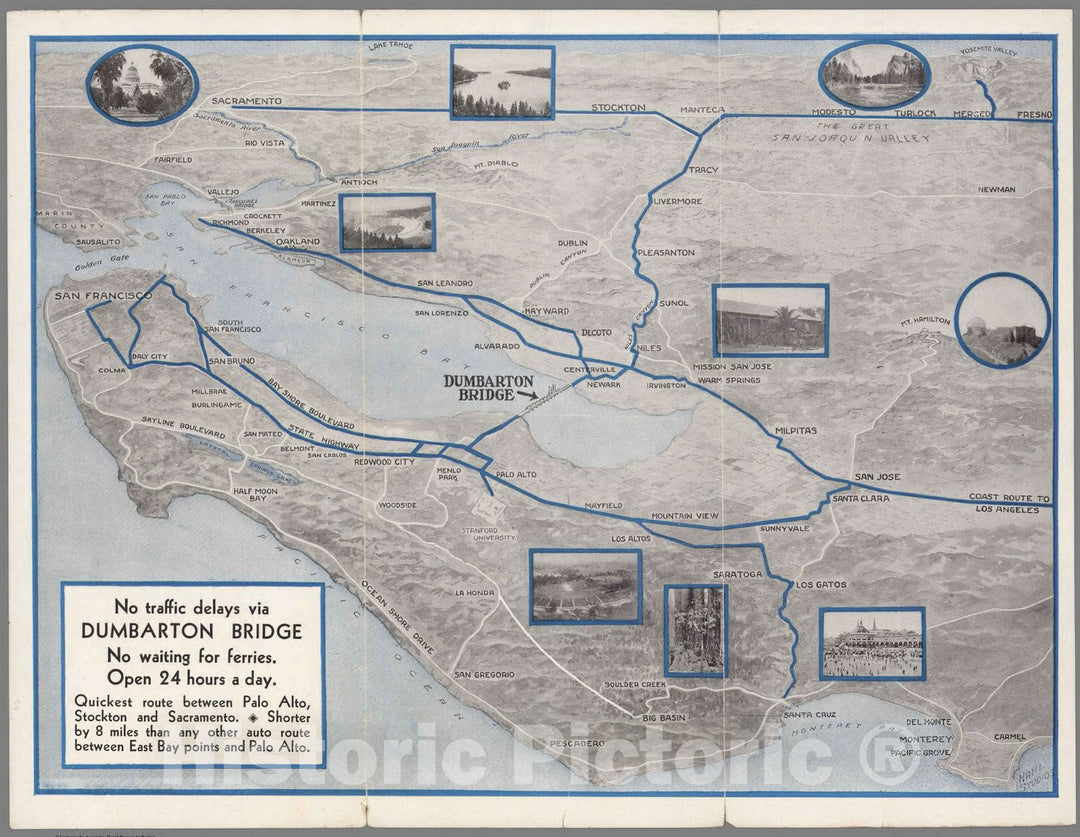 Historic Map : Pocket Map, Dumbarton Bridge 1930 - Vintage Wall Art