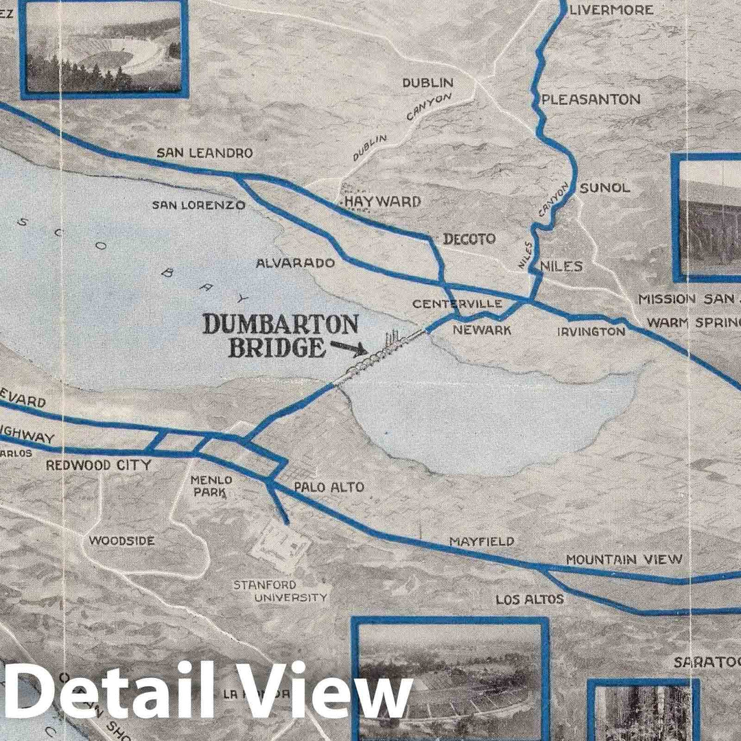 Historic Map : Pocket Map, Dumbarton Bridge 1930 - Vintage Wall Art