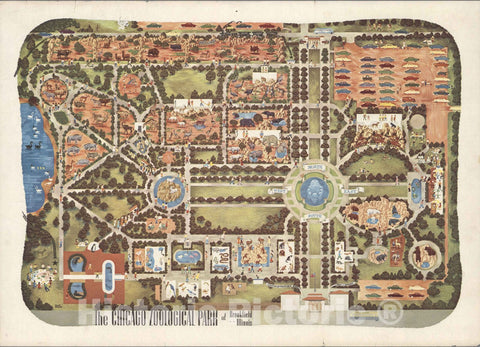 Historic Map : Chicago Zoological Park at Brookfield Illinois. Ralph Graham 1940 - Vintage Wall Art
