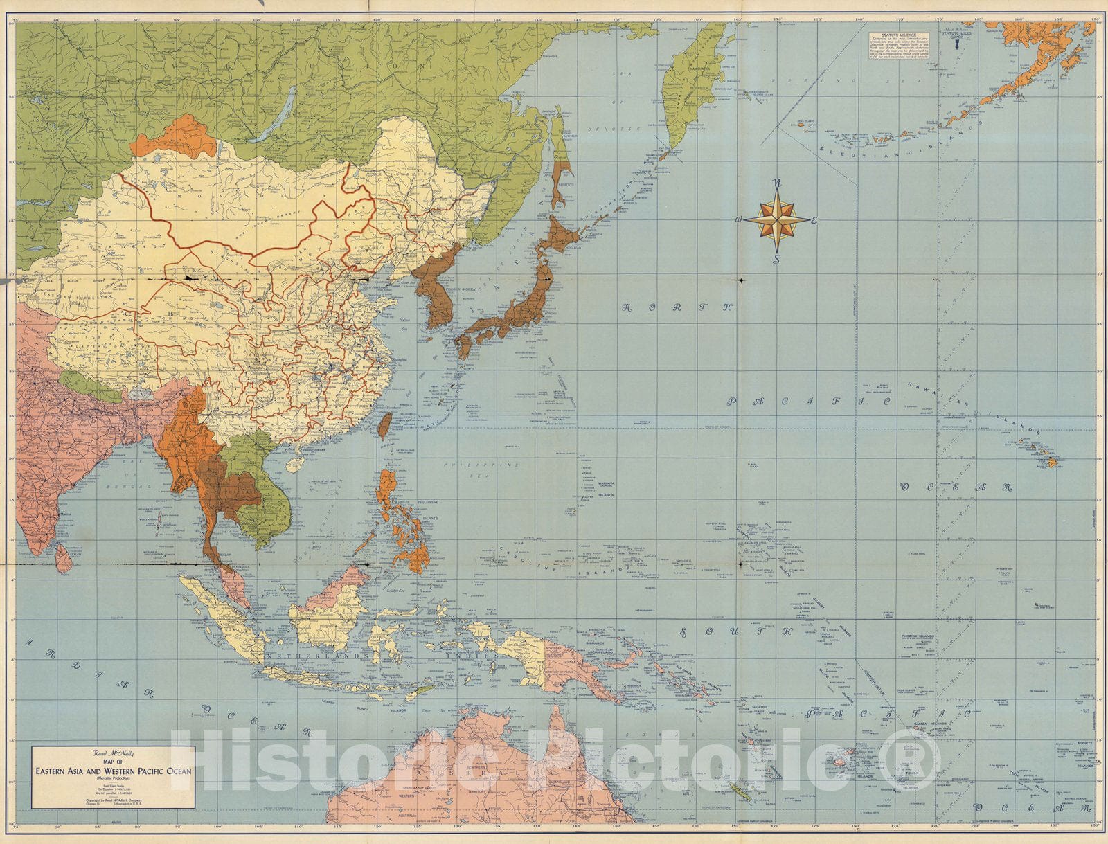 Historic Map : Rand McNally map of Eastern Asia and Western Pacific Ocean, 1945 - Vintage Wall Art