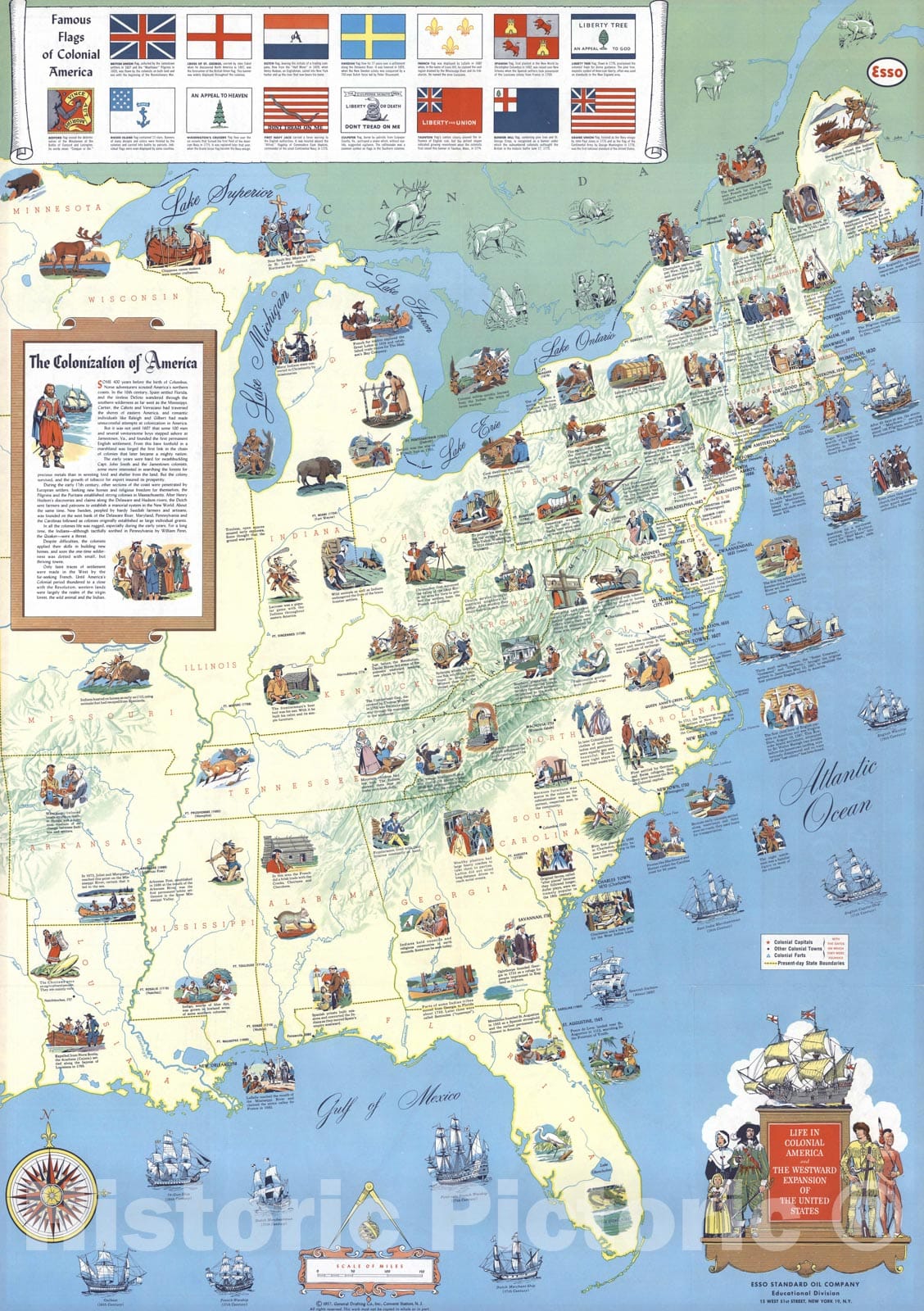 Historic Map - Life in Colonial America and the westward expansion of the United States 1958 - Vintage Wall Art