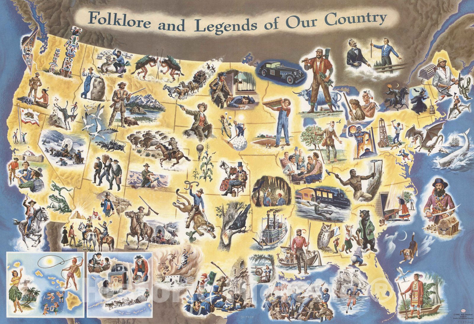 Historic Map : Pocket Map, Folklore and legends of our country 1960 - Vintage Wall Art