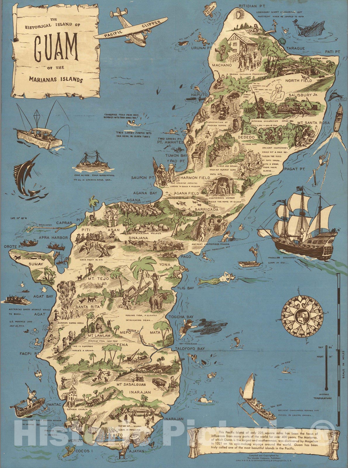 Historic Map - Historical Island of Guam. 1958 - Vintage Wall Art