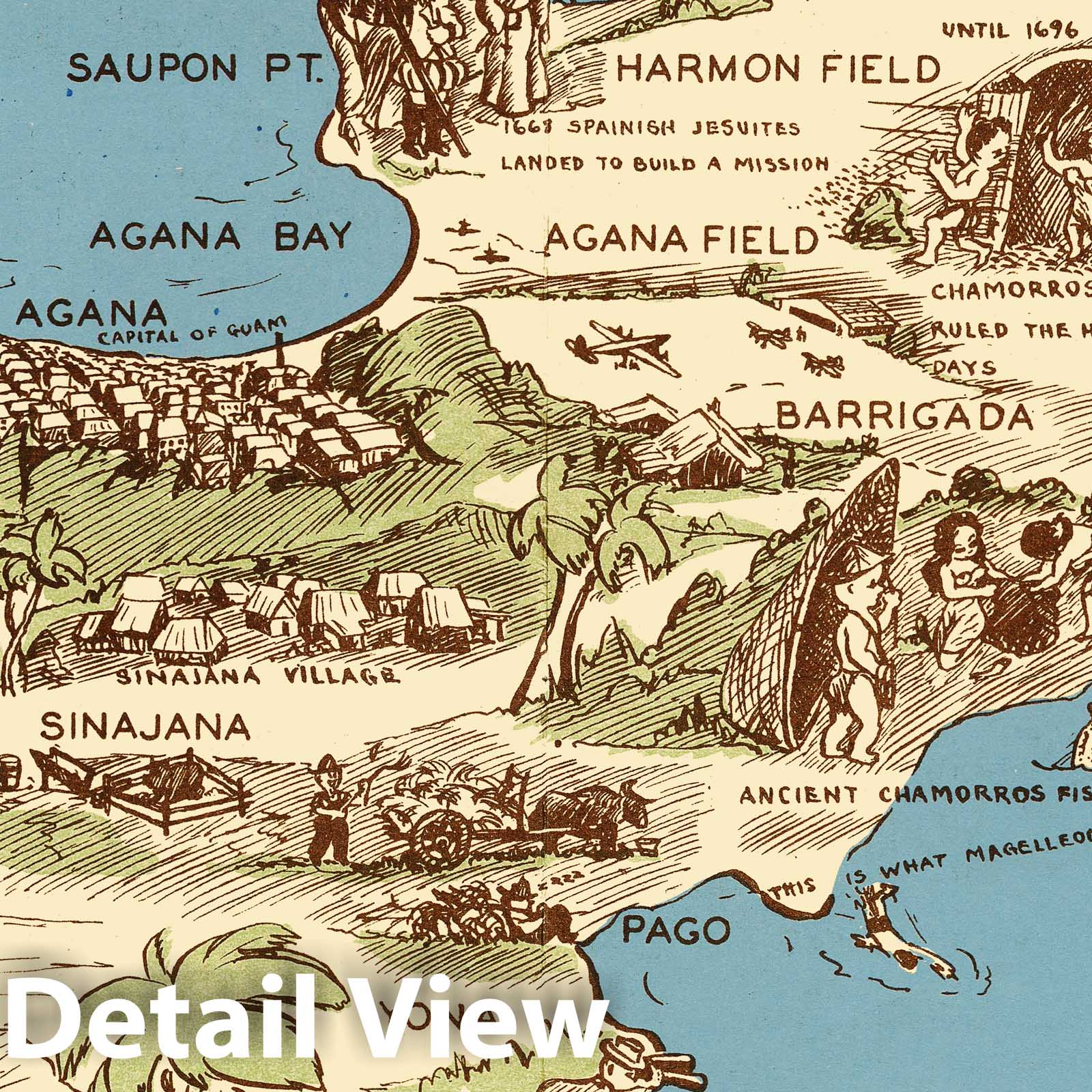 Historic Map - Historical Island of Guam. 1958 - Vintage Wall Art