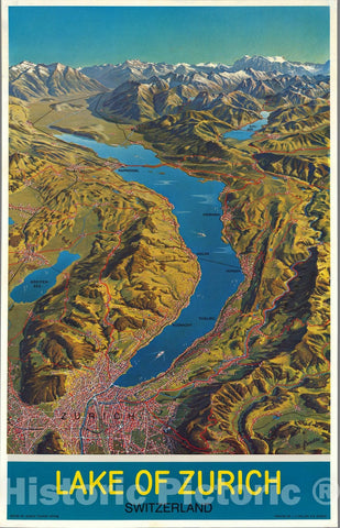 Historic Map - Lake of Zurich, Switzerland. 1935 - Vintage Wall Art