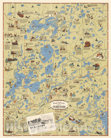 Historic Map - Cartomap, Brainerd Lake Region in Minnesota, 1940 - Vintage Wall Art