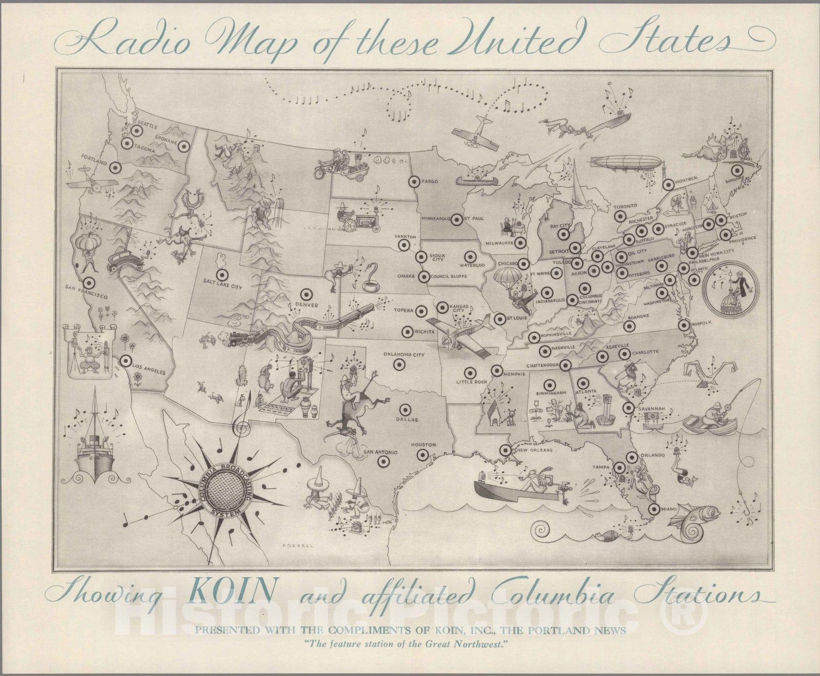 Historic Map : Radio Map of the United States, 1930 - Vintage Wall Art
