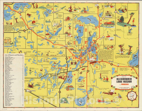 Historic Map : Map of Alexandria Lake Region in Minnesota, 1955 - Vintage Wall Art