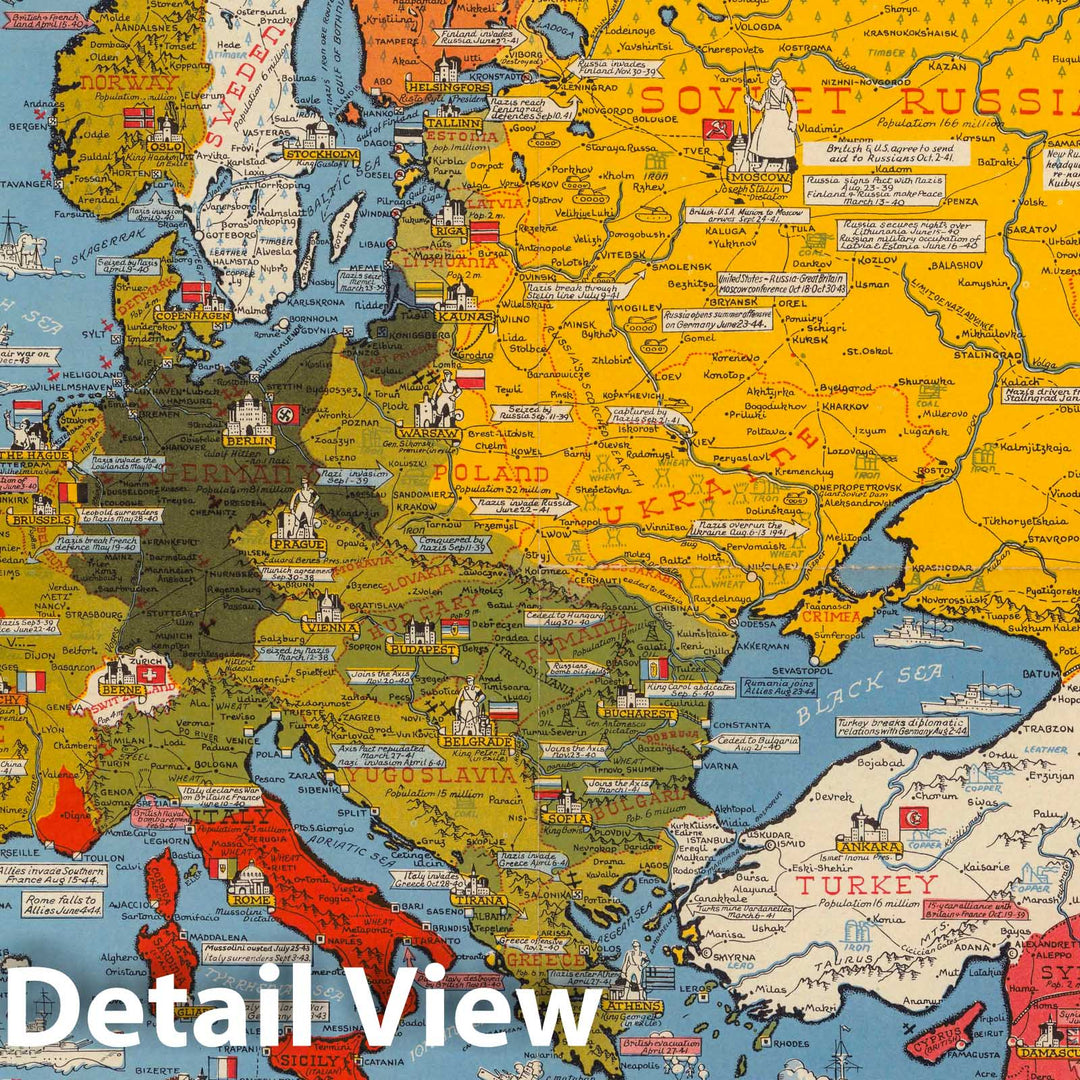 Historic Map Dated Events World War Map 1944 Vintage Wall Art historic-map-dated-events-world-war-map-1944-vintage-wall-art