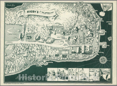Historic Map : Higby's on Big Moose Lake, New York, 1950 - Vintage Wall Art
