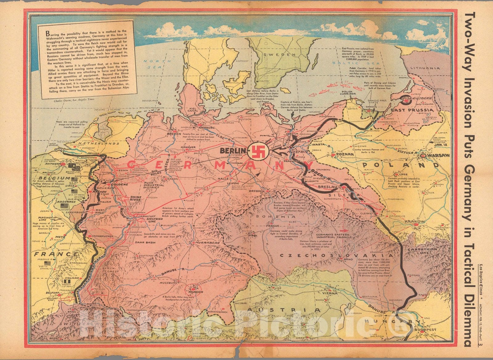 Historic Map : Two-way invasion puts Germany in tactical dilemma 1945