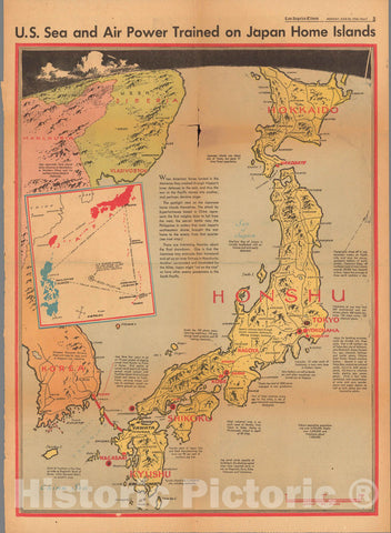 Historic Map : U.S. sea and air power trained on Japan home land 1944 - Vintage Wall Art