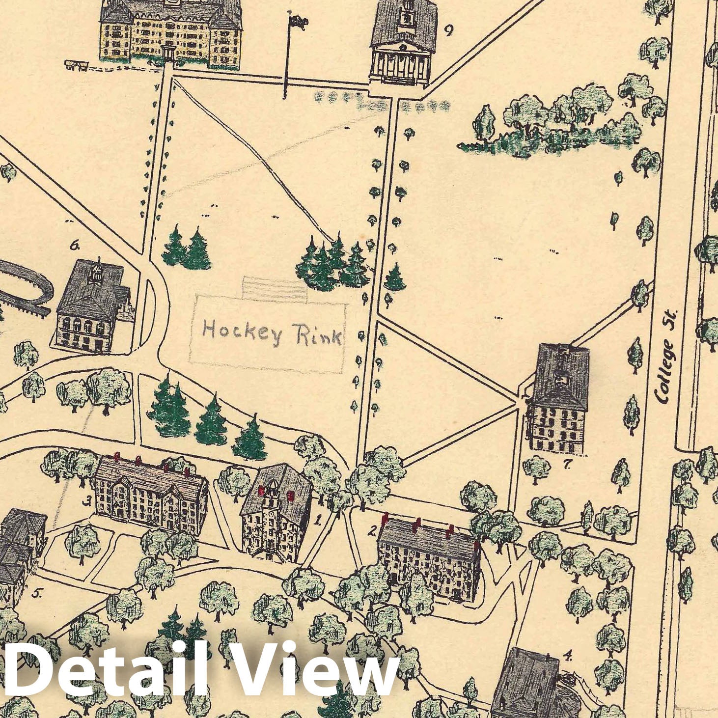 Historic Map -, 1800-1932. A map of Middlebury College campus - Vintage Wall Art