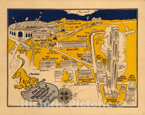 Historic Map - Map of University of Pittsburgh, 1935 - Vintage Wall Art
