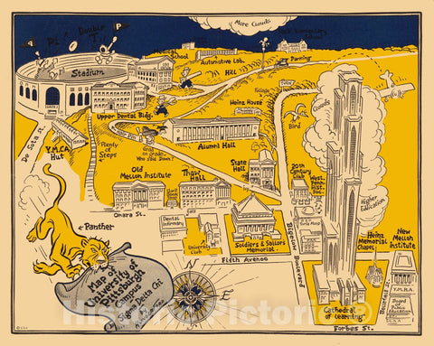 Historic Map - Map of University of Pittsburgh, 1935 - Vintage Wall Art