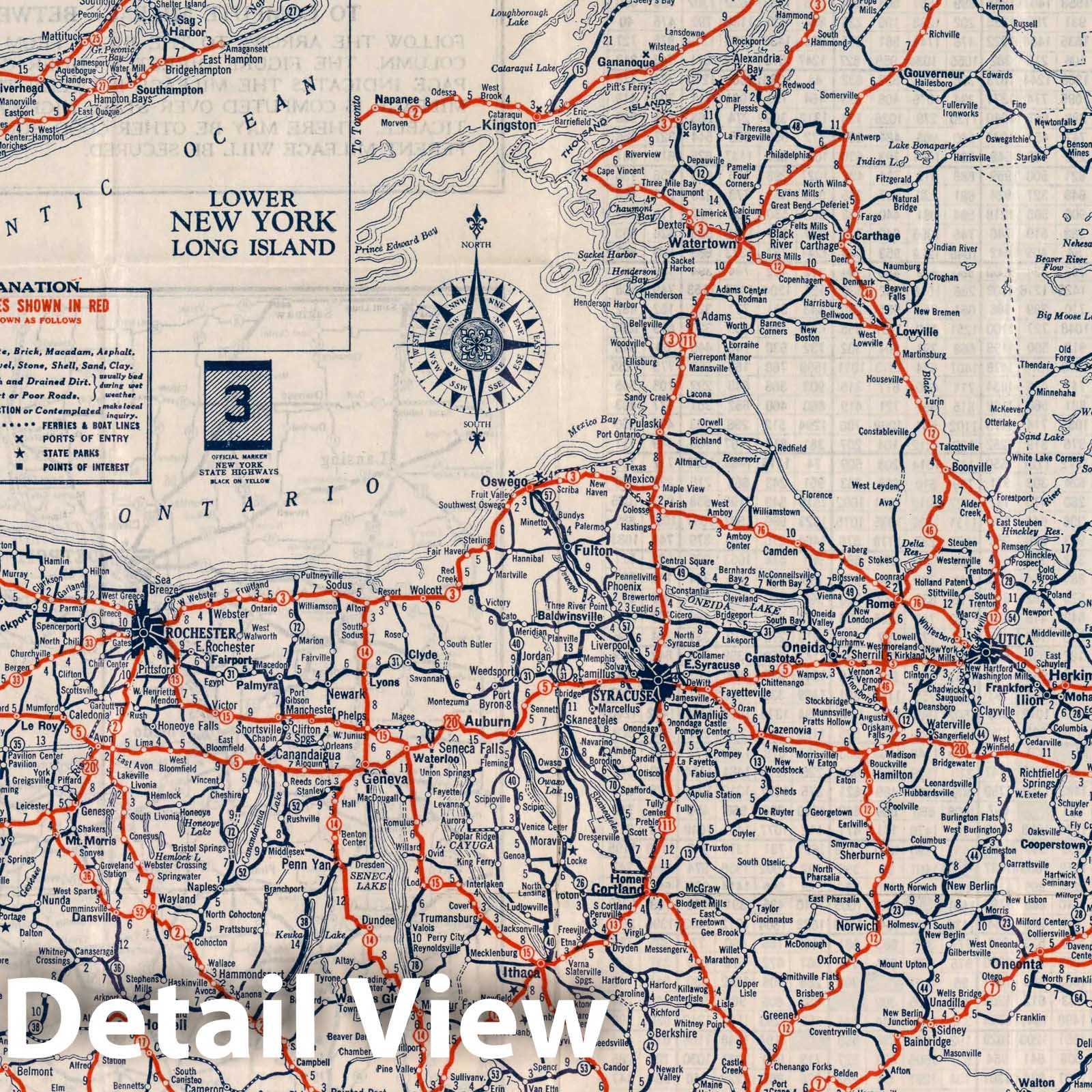 Historic Map : Rand McNally junior auto road map : New York, 1927 - Vintage Wall Art