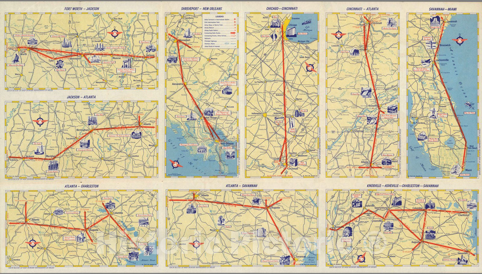 Delta Air Lines 1946 Route Map - Historical Print | Historic Pictoric