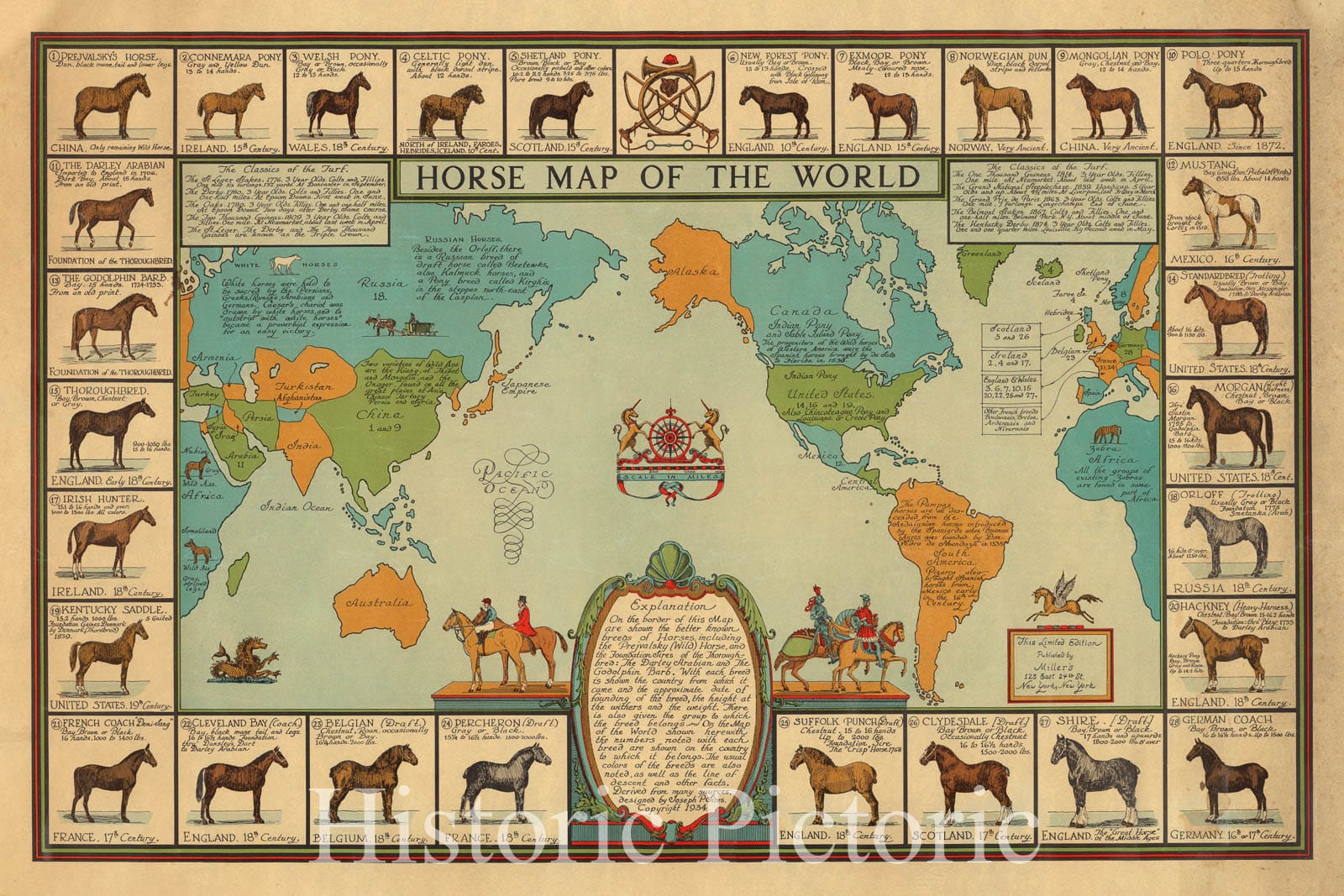 Historic Map : Horse map of the World, 1934 - Vintage Wall Art