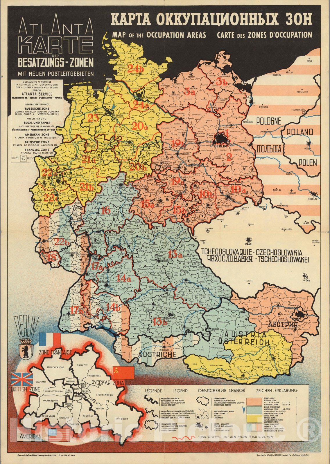 Historic Map : Germany, Atlanta-Karte der Besatzungs-Zonen 1946 , Vintage Wall Art