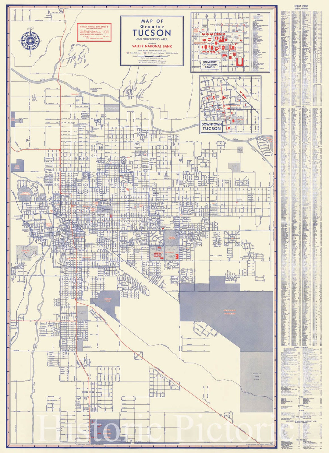 Historic Map : Map of greater Tucson and surrounding area, 1950 - Vintage Wall Art