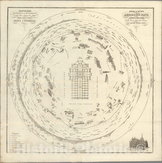 Historic Map : Italy , Milan (Italy), Section Title Page, Panorama orografico e pittoresco della citta e contorni di Milano 1864 , Vintage Wall Art