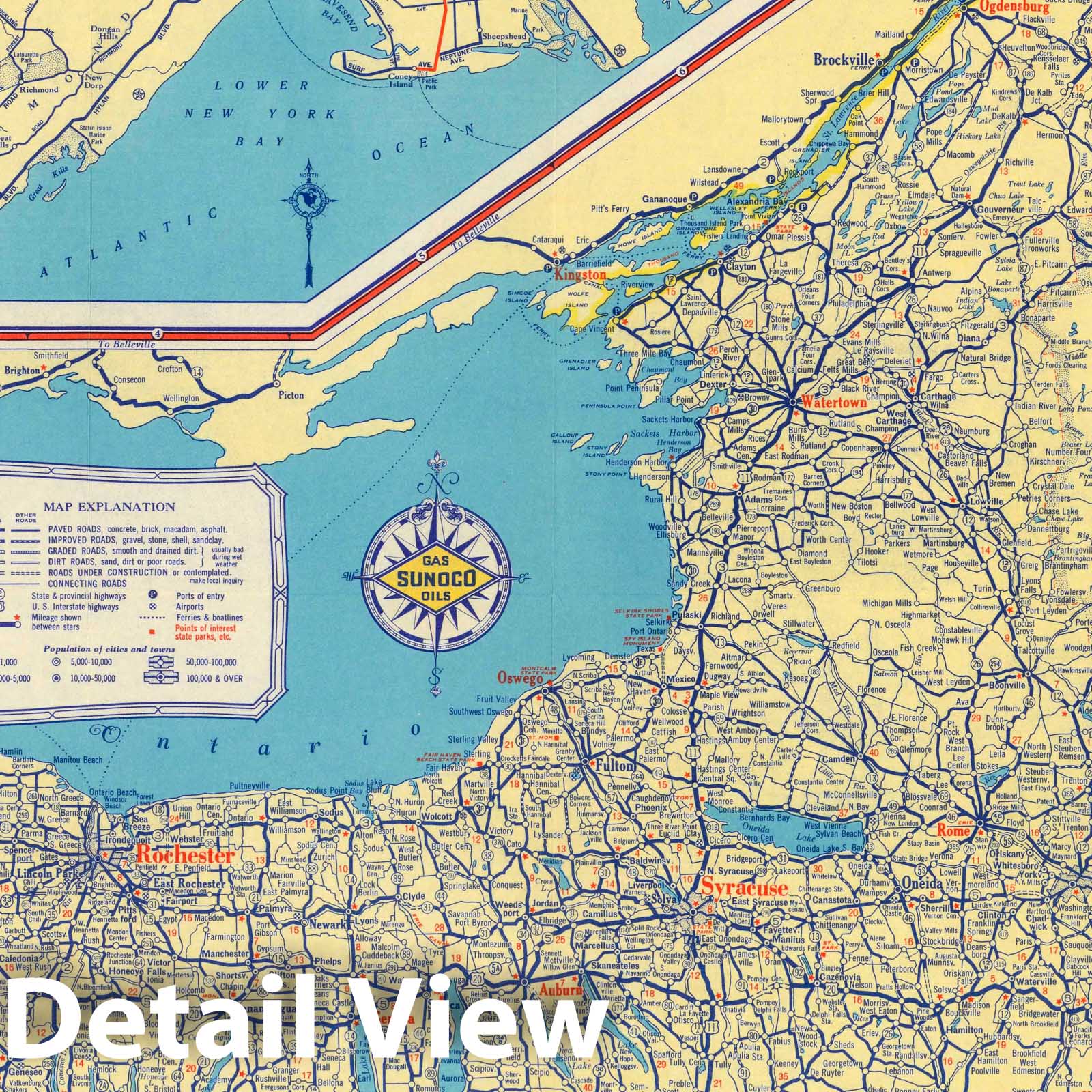 Historic Wall Map : Sunoco Auto road map New York, 1934 - Vintage Wall Art