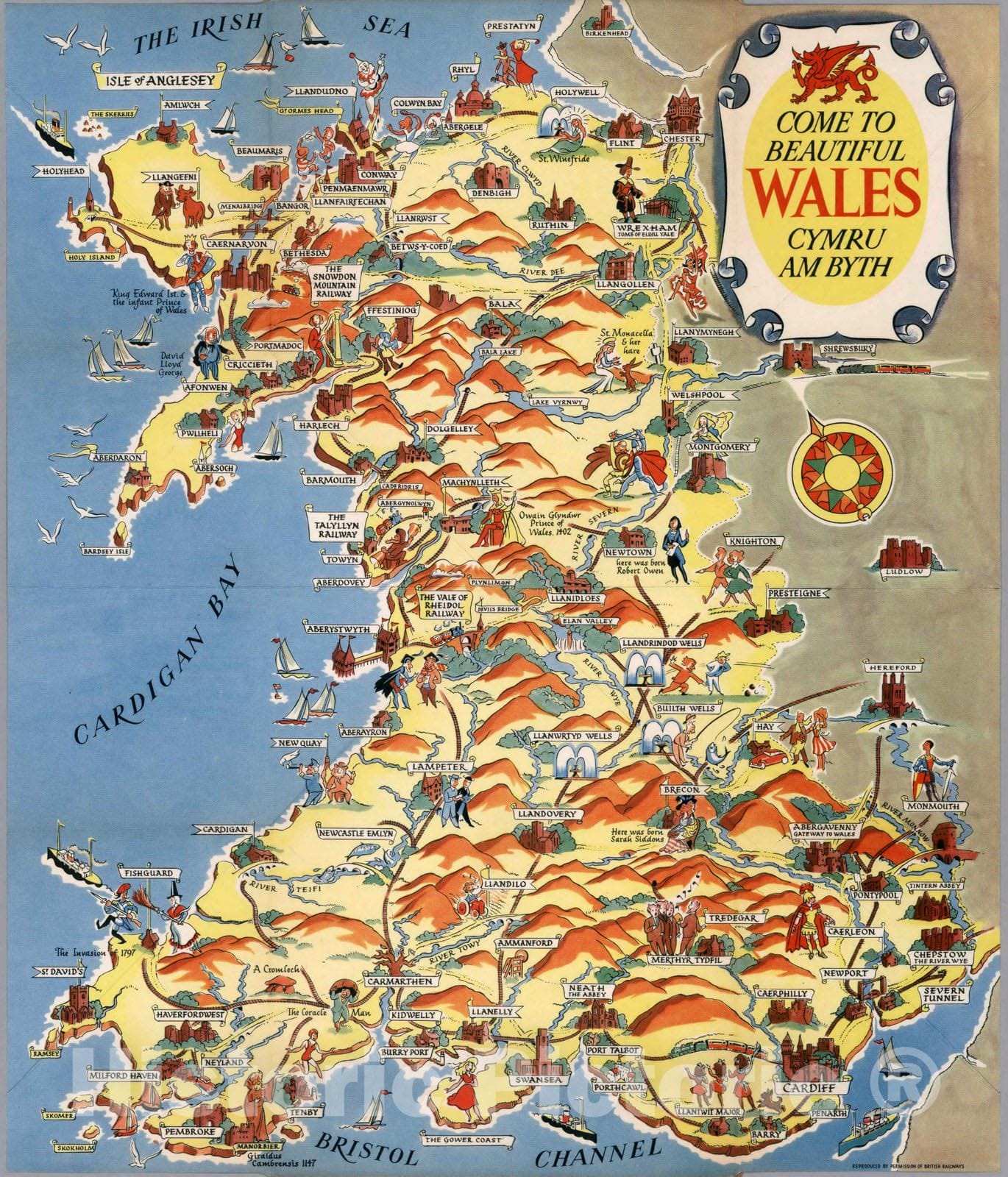 Historic Map : Pocket Map, Come to beautiful Wales Cymru am Byth 1953 - Vintage Wall Art