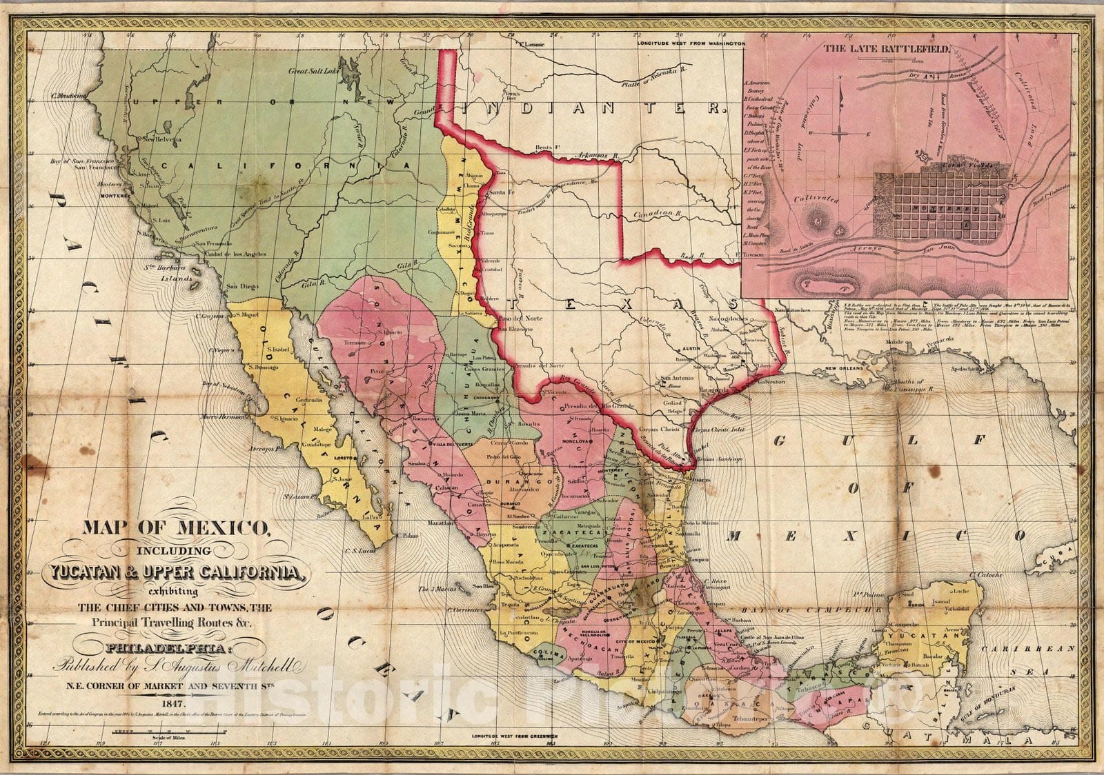 Historic Map : Map of Mexico, Including Yucatan & Upper California, 1847 v1