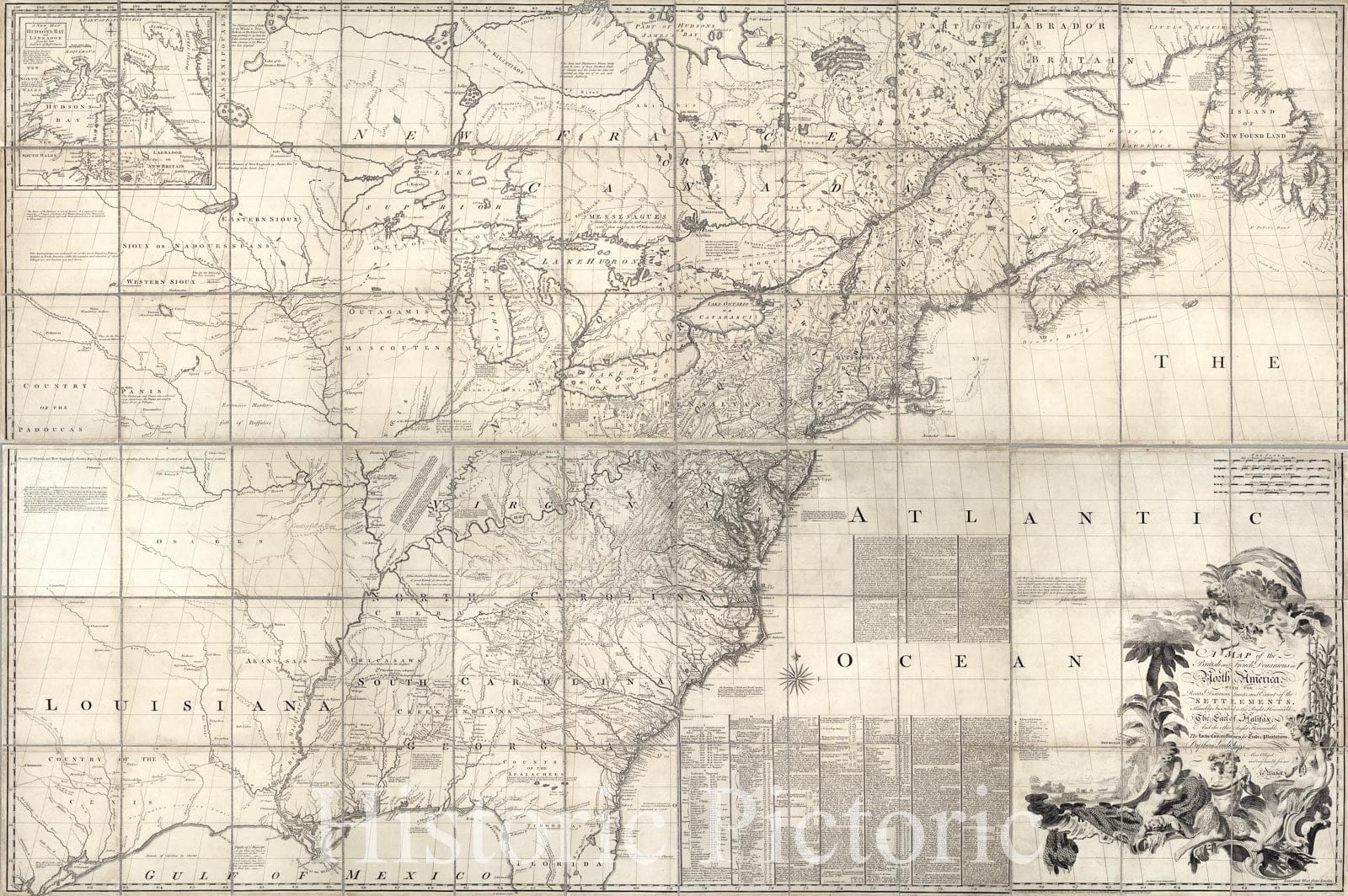 Historic Map : Map of the British and French Dominions in North America, 1757 - Vintage Wall Art