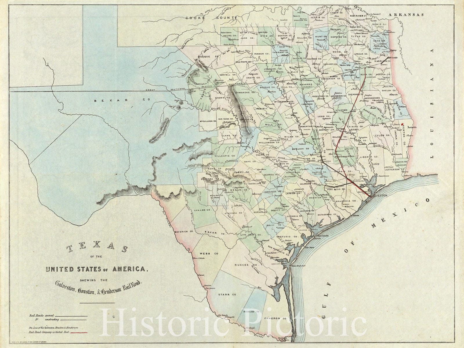 Historic Wall Map : Texas of the United States of America. 1857 - Vintage Wall Art