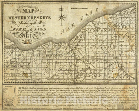 Historic Map - Map of The Western Reserve Including the Fire Lands In Ohio, 1833 - Vintage Wall Art