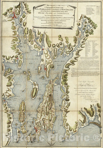 Historic Map : Case Map, Topographical Chart of the Bay of Narraganset. 1777 - Vintage Wall Art