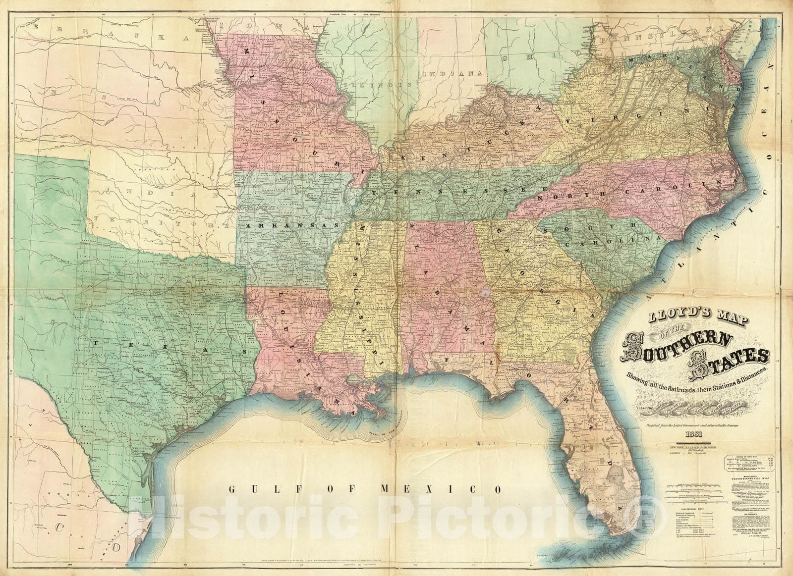 Historic Map : Lloyd's Map of The Southern States, 1861 - Vintage Wall Art