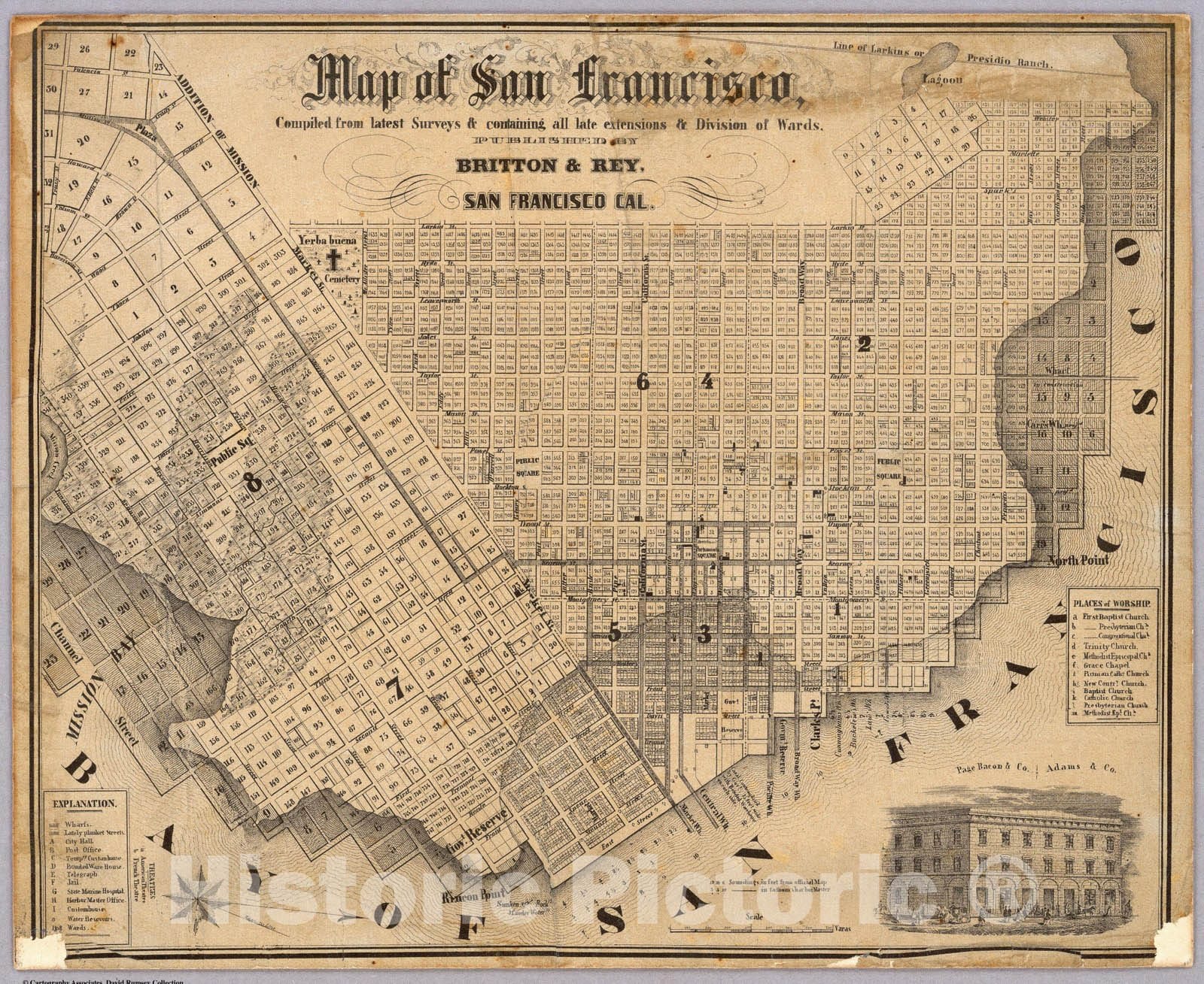 Historic Map : Map of San Francisco, 1852 - Vintage Wall Art