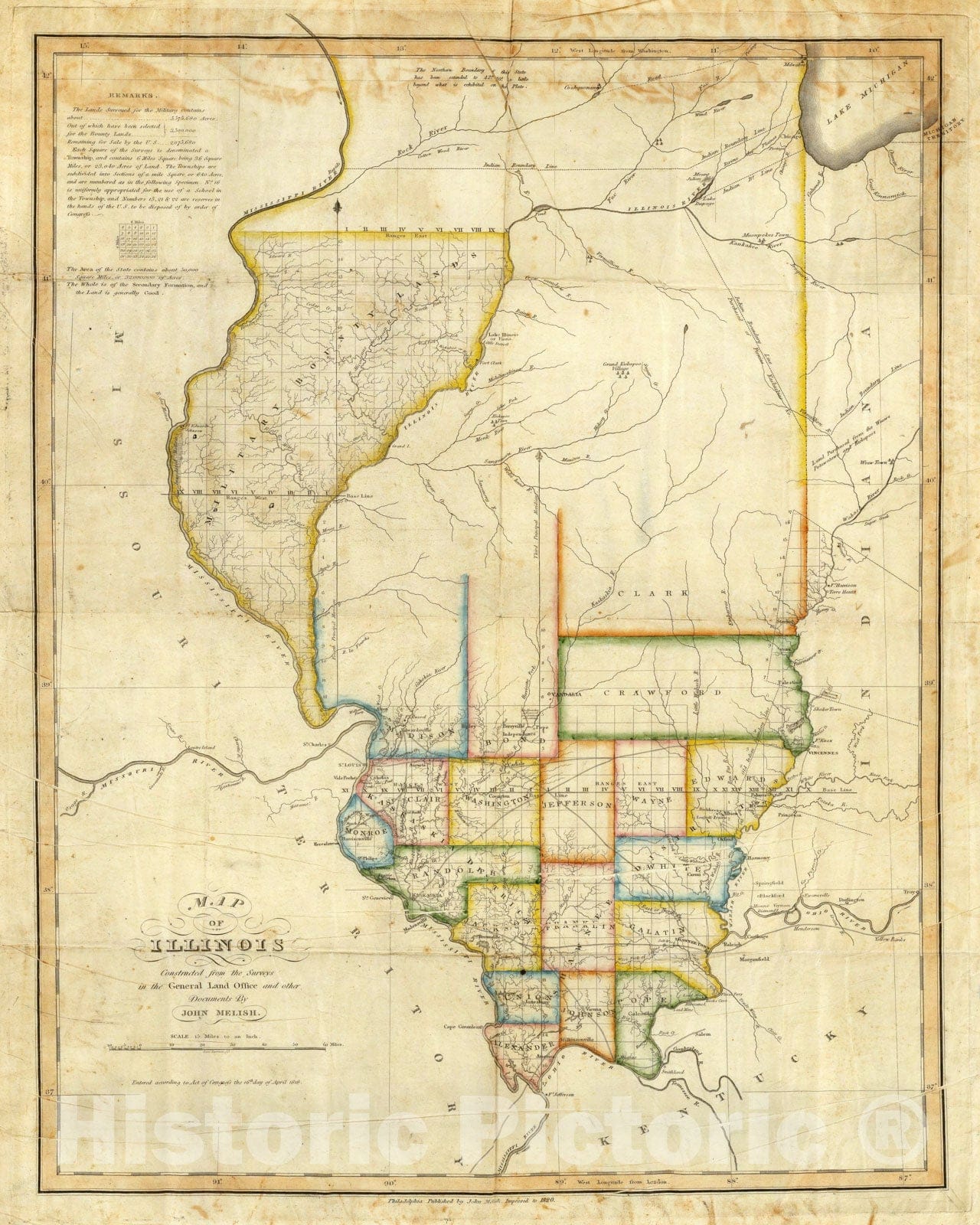 Historic Map - Map of Illinois, 1820 - Vintage Wall Art