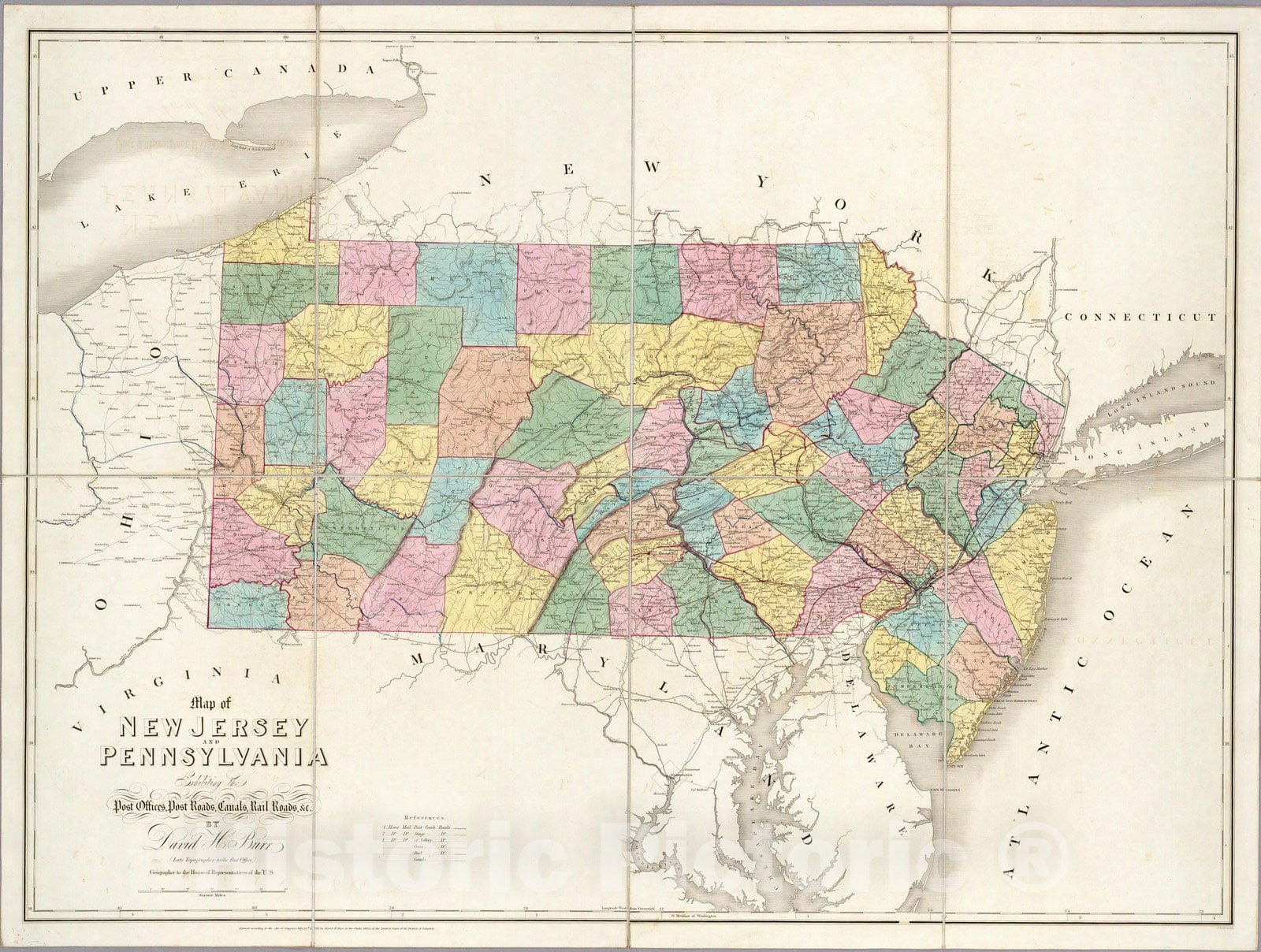 Historic Wall Map : Map of New Jersey And Pennsylvania, 1839 - Vintage Wall Art