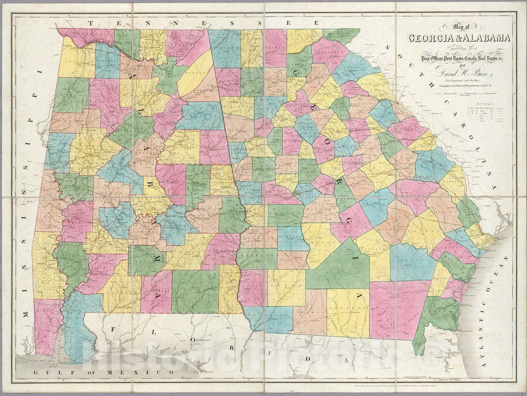 Historic Map : Map of Georgia & Alabama, 1839 - Vintage Wall Art