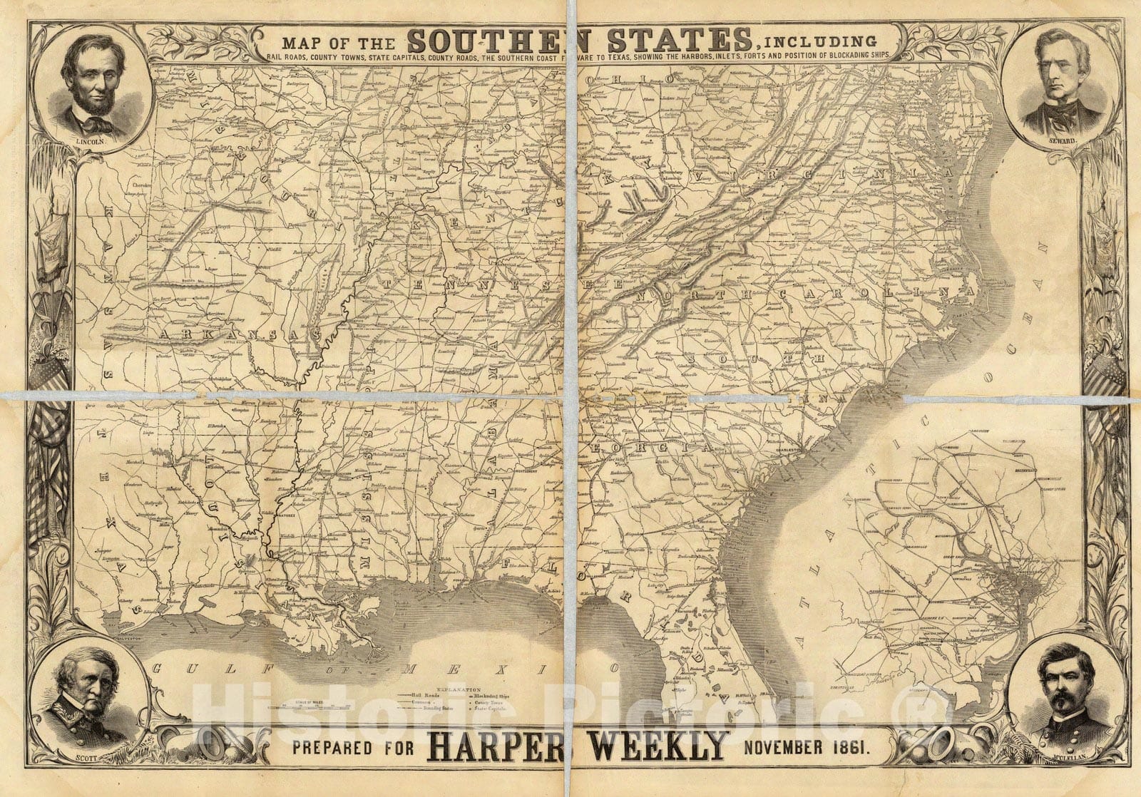Historic Map : Map of The Southern States, 1861 - Vintage Wall Art
