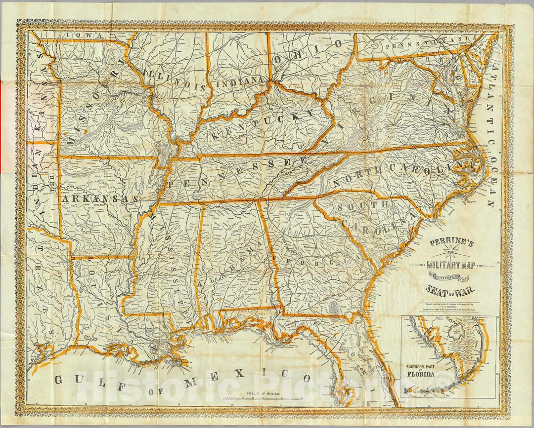 Historic Map : Perrine's New Military Map Illustrating The Seat of War, 1862 - Vintage Wall Art