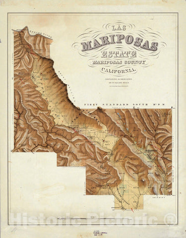 Historic Map : Mariposa (Calif), California, Las Mariposas Estate Mariposas County California. 1861 , Vintage Wall Art
