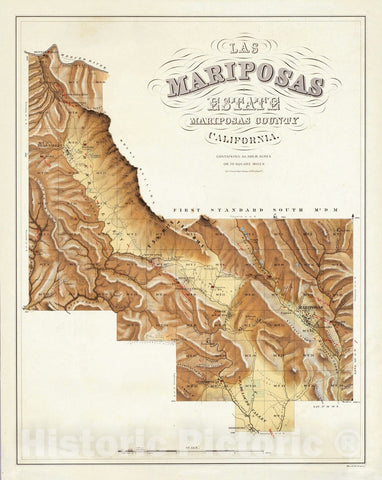 Historic Map : Mariposa (Calif), California, Las Mariposas Estate Mariposas County California. 1861 , Vintage Wall Art