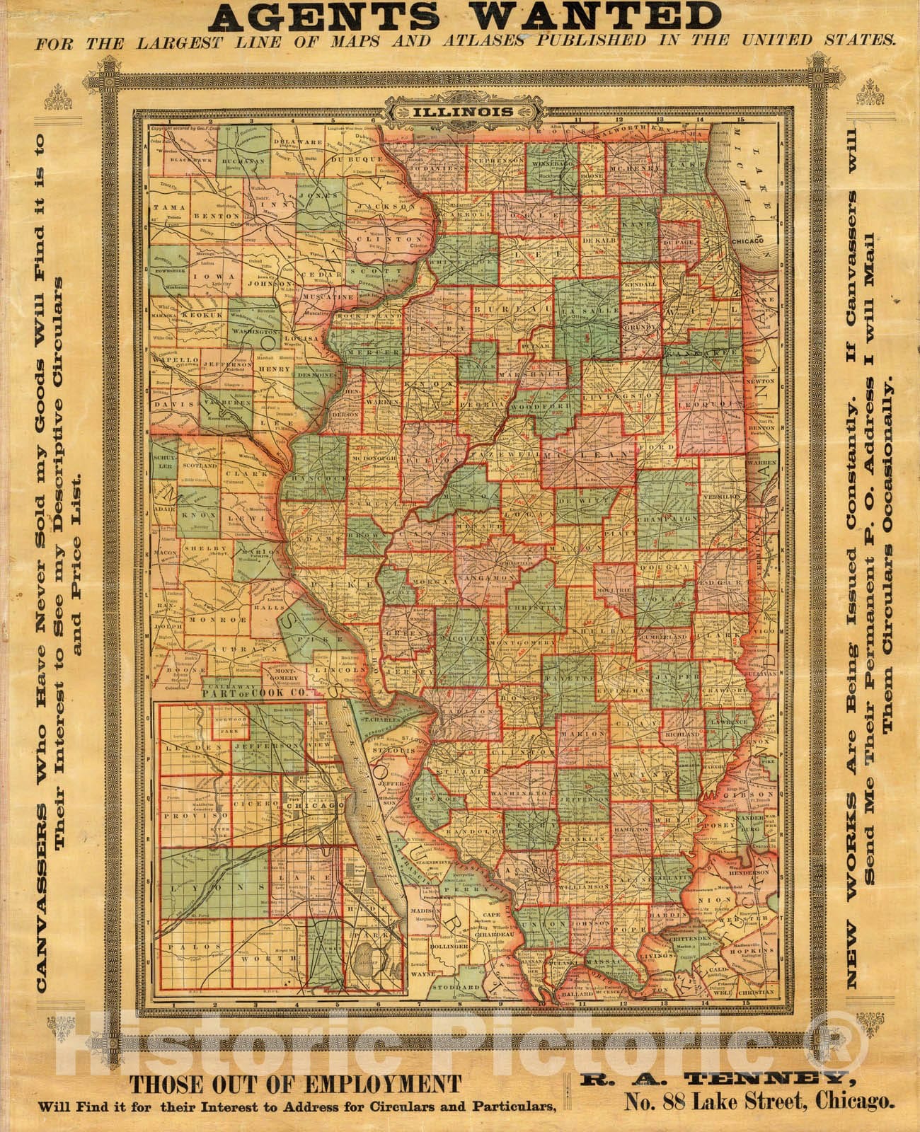 Historic Map : Illinois. 1883 - Vintage Wall Art