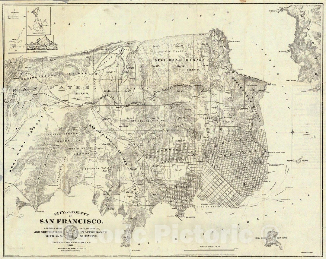Historic Map : City And County of San Francisco. 1861 - Vintage Wall Art