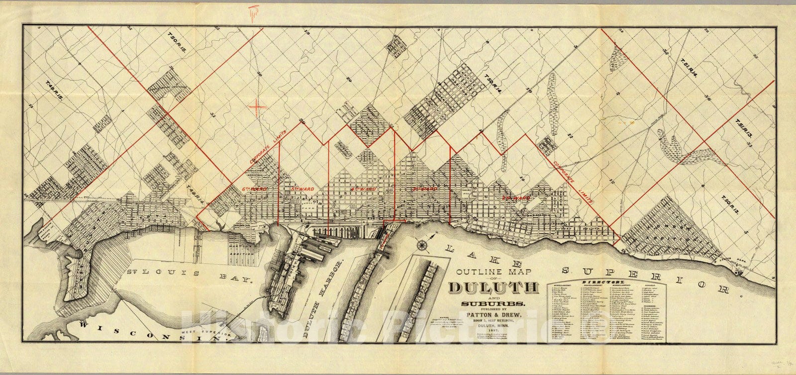 Historic Map : Outline Map of Duluth And Suburbs, 1887 - Vintage Wall ...