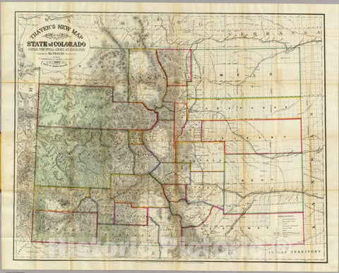 Historic Map : Thayer's New Map of The State of Colorado, 1880 - Vintage Wall Art